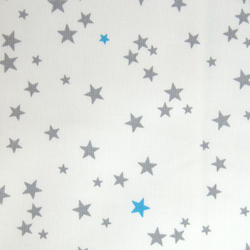 Piqué de coton étoiles grises et turquoises