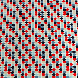 Pois rouges, bleus et beiges fond blanc