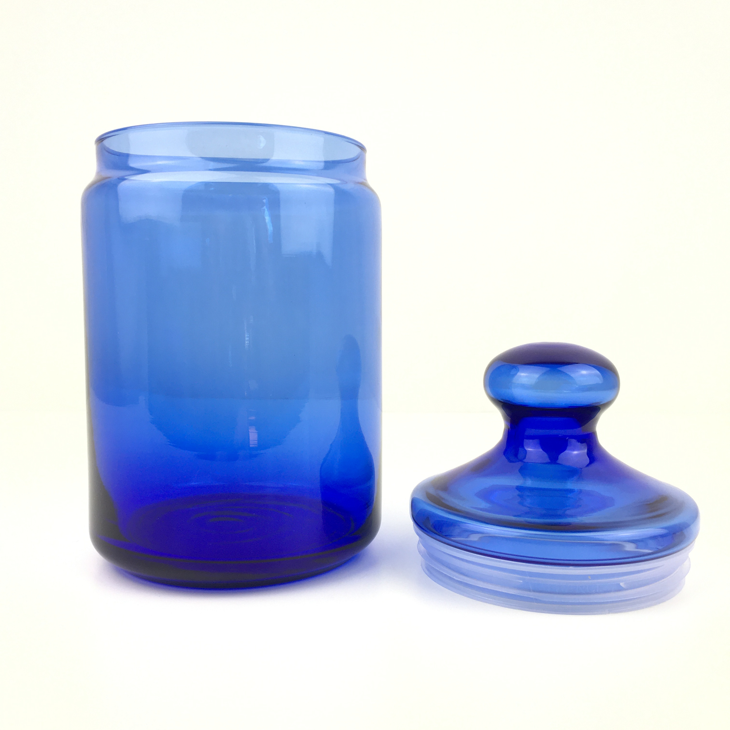 Pot à couvercle verre bleu vintage et durable boutique brocup