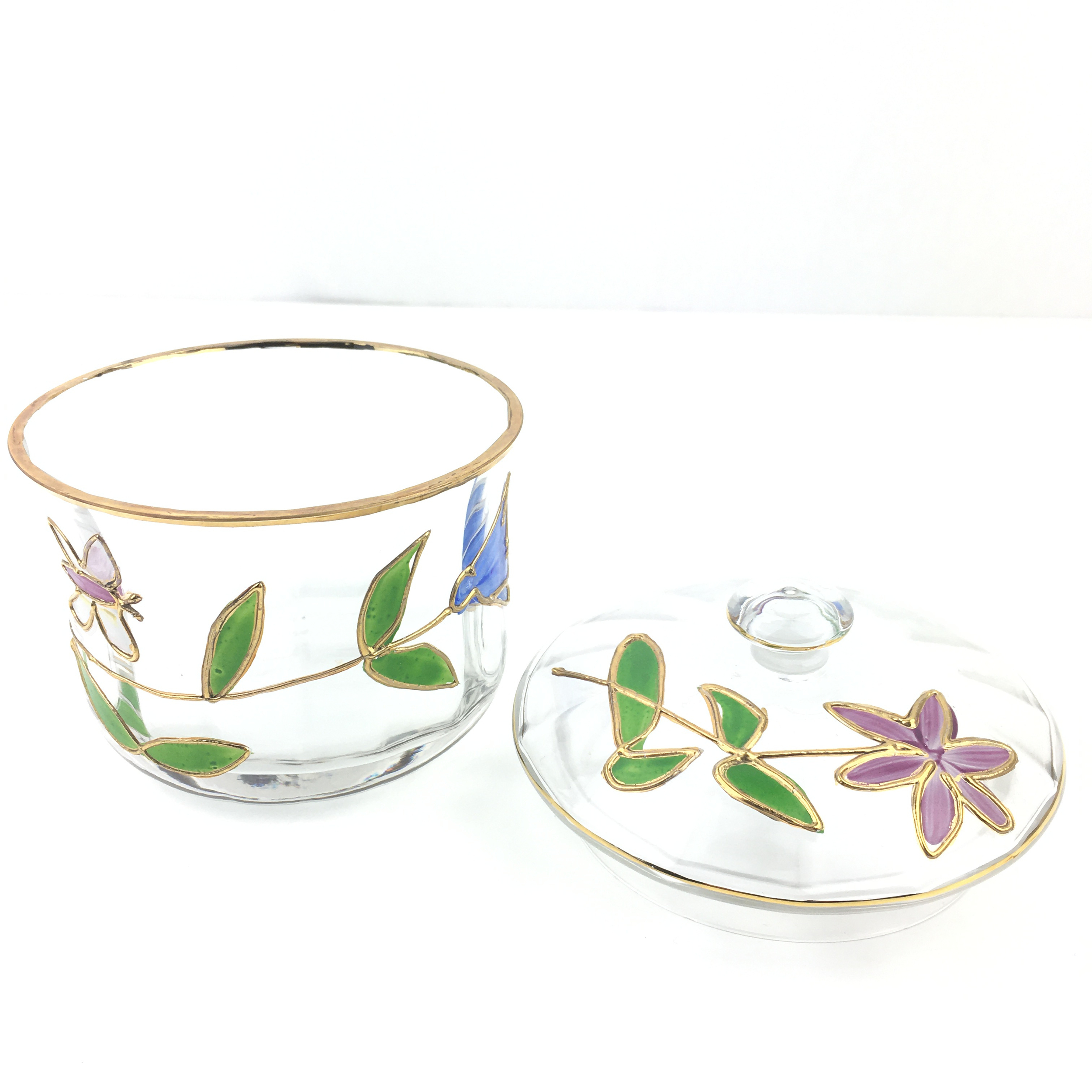 Sucrier ou bonbonnière verre décoré vintage et durable brocup