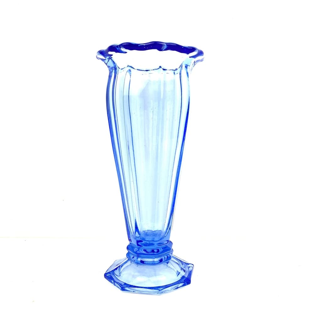 Vase verre bleu Art Déco vintage et durable | Boutique Broc'Up