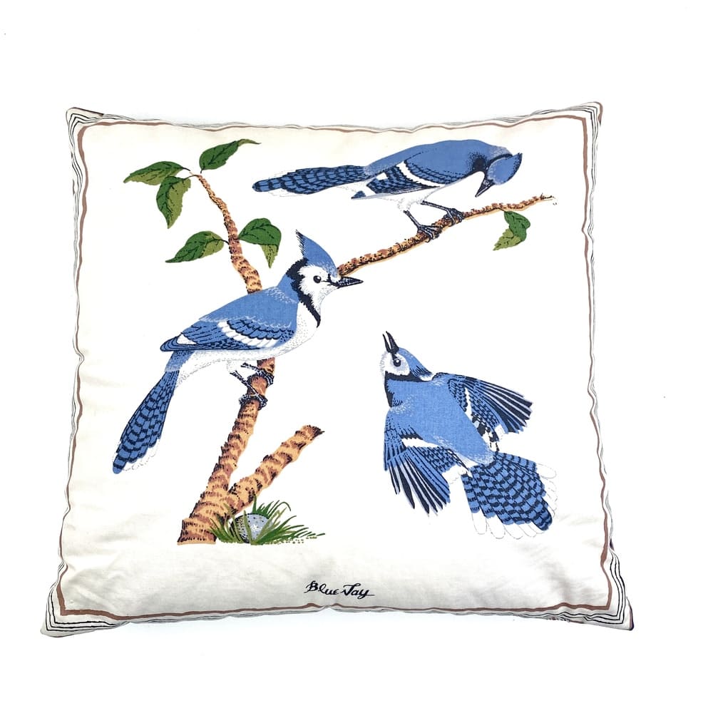 Coussin décor biface oiseaux vintage et durable | Boutique BrocUp