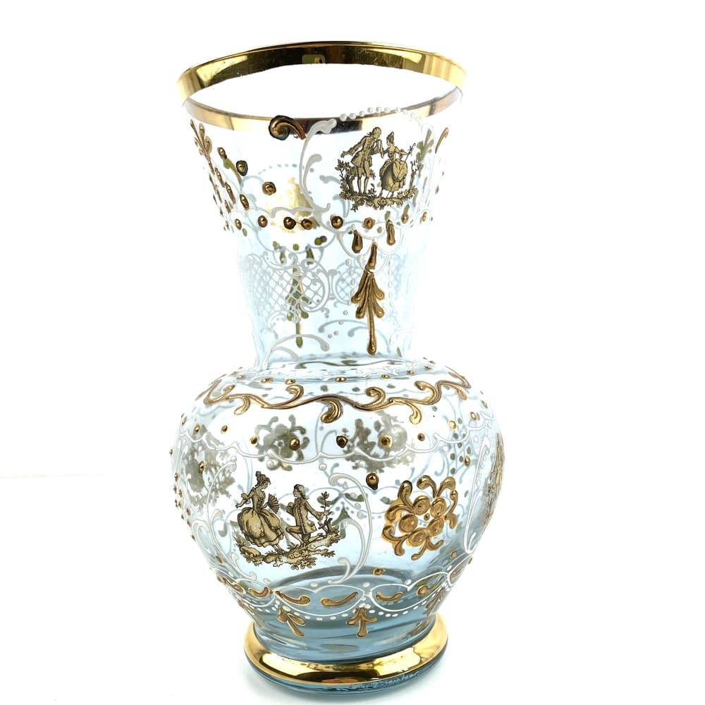 Vase verre bleuté décor Grand Siècle vintage et durable | Boutique BrocUp