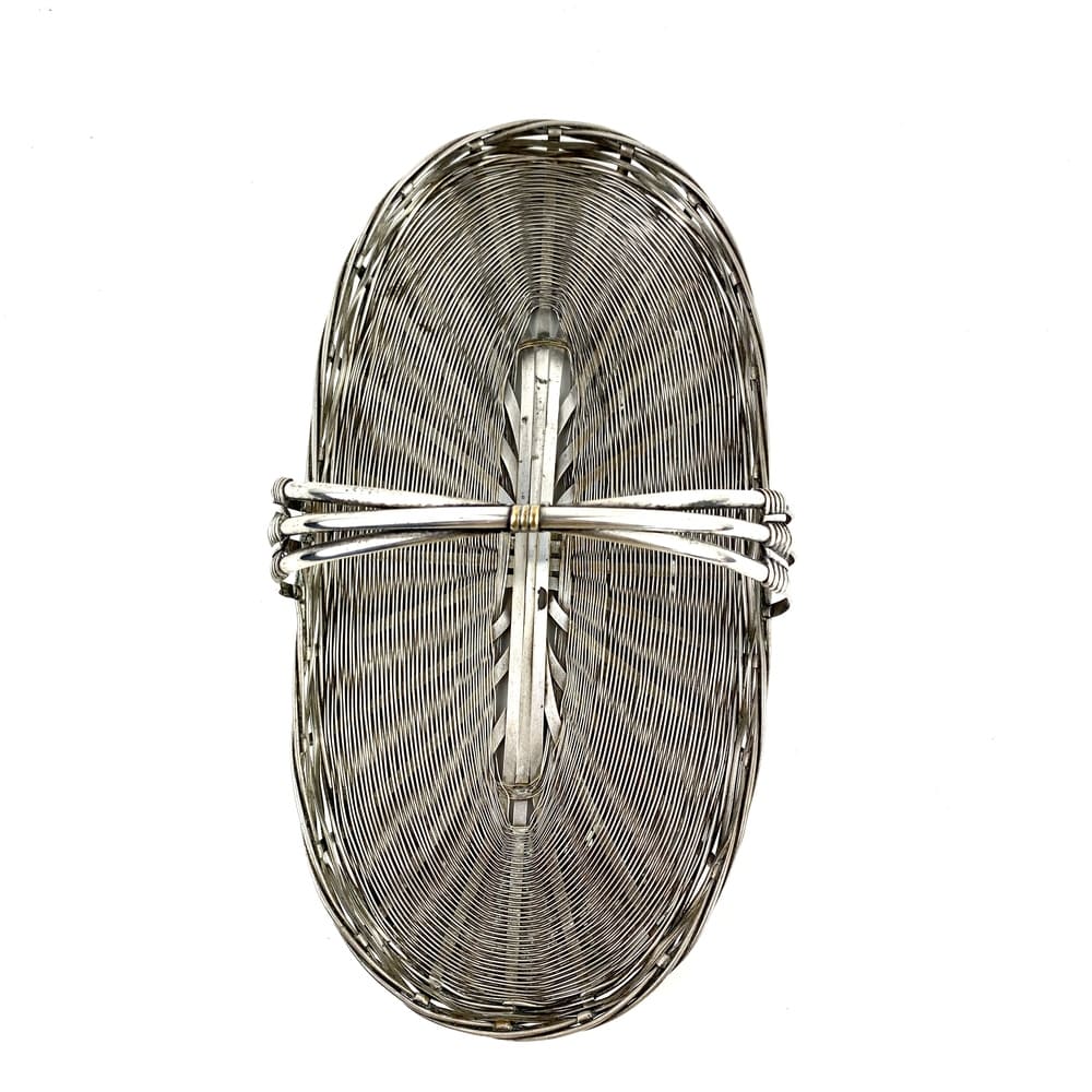 Panier plat métal argenté tressé vintage et durable | Boutique BrocUp