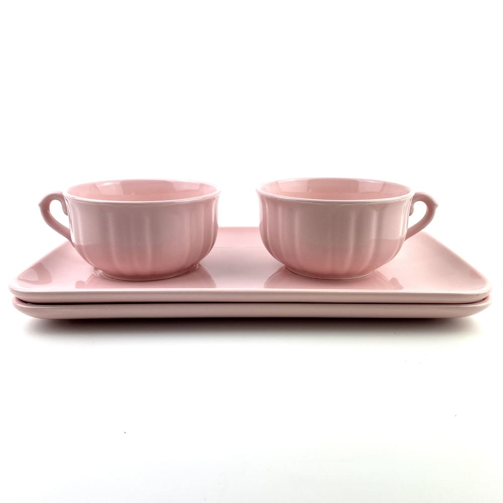 Duo de tasses et plateaux faïence