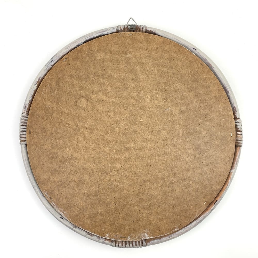 Miroir rond rotin gris vintage et durable | Boutique BrocUp