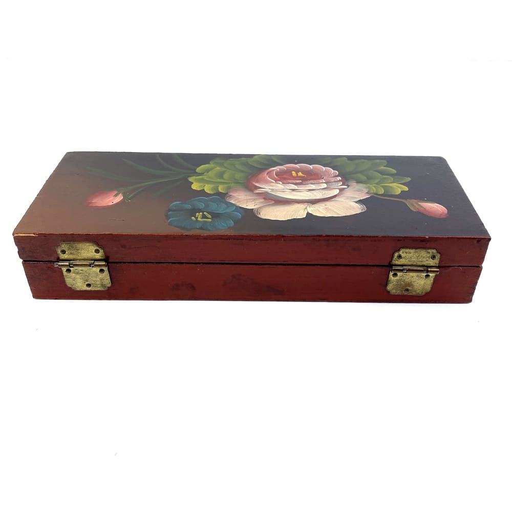 Boîte plumier bois et fleurs vintage et durable | Boutique BrocUp
