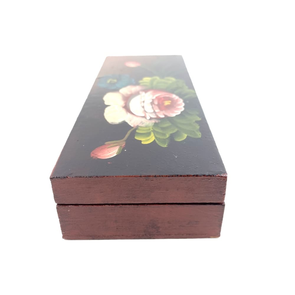 Boîte plumier bois et fleurs vintage et durable | Boutique BrocUp
