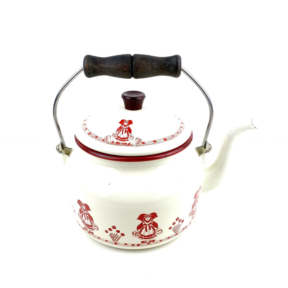 Ancienne bouilloire tôle émaillée décorée vintage et durable | Boutique BrocUp