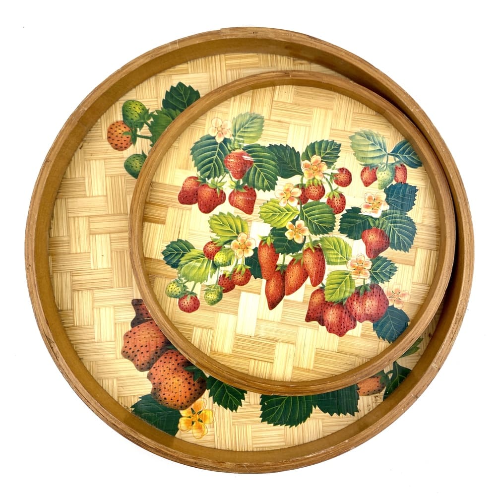 Plateaux bambou décor fraisiers vintage et durables | Boutique BrocUp