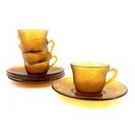 Set de tasses et soucoupes verre ambré vintage et durable boutique broc'up