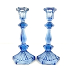 Paire de bougeoirs verre bleu vintage et durable | Boutique Broc'Up