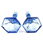 Paire de bougeoirs verre bleu vintage et durable | Boutique BrocUp