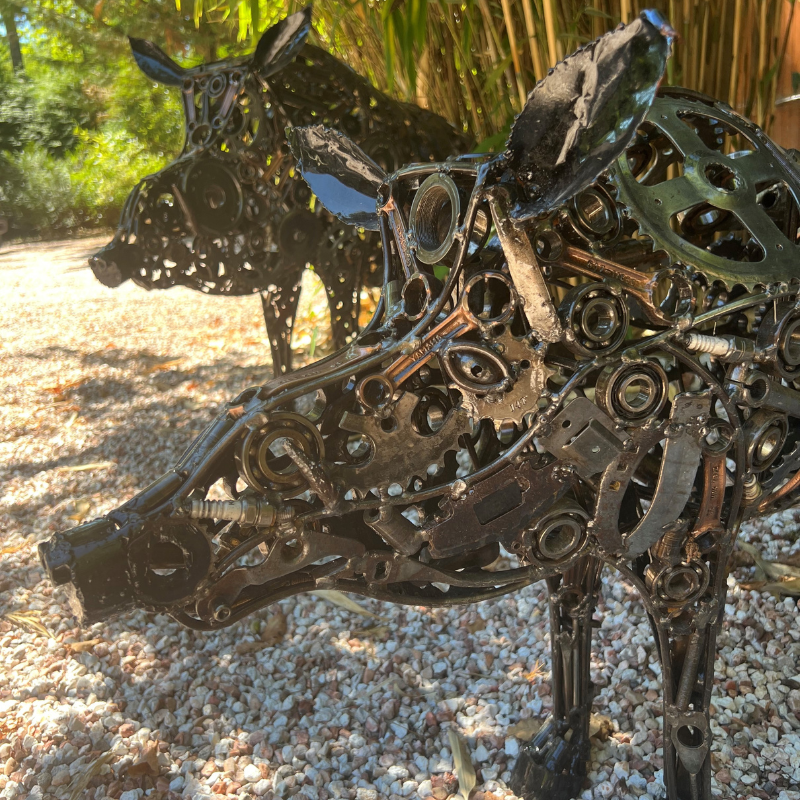 Sculpture Animalière Sanglier - Bronze De Vienne Métal Argenté - Statuette Décorative