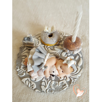 Porte bougie anniversaire bébé fille et son ours - au coeur des arts