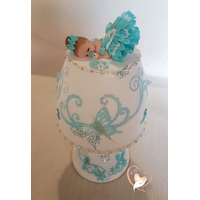 Lampe de chevet blanche bébé fille turquoise - au cœur des arts