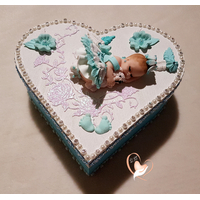 Boîte de naissance bébé fille bleue  et blanche - au coeur de arts
