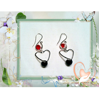 Boucles d'oreille argent perles rouge et noire
