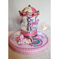 Veilleuse carrousel musical lumineux sur socle en bois bebe fille