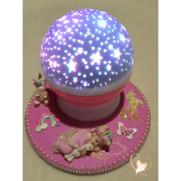 Veilleuse ciel étoilé lampe lumineuse rose sur socle en bois bebe fille et sa licorne - au coeur des arts