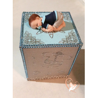 Tirelire bébé garçon bleu ciel et gris- au coeur des arts