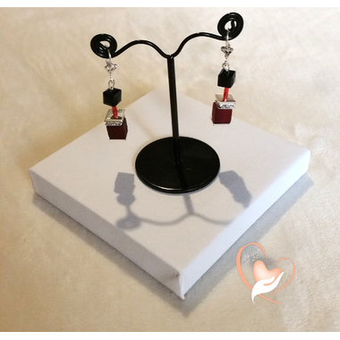 63-Boucles d'oreille Stendhal rouge et noir argent- au coeur des arts