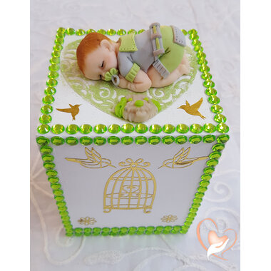 5-Tirelire bébé garçon vert et gris- au coeur des arts