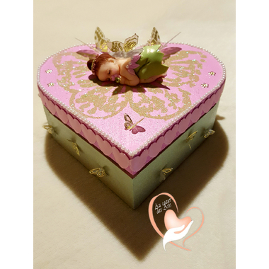 37-Boîte de naissance rose et verte fée clochette- au coeur des arts