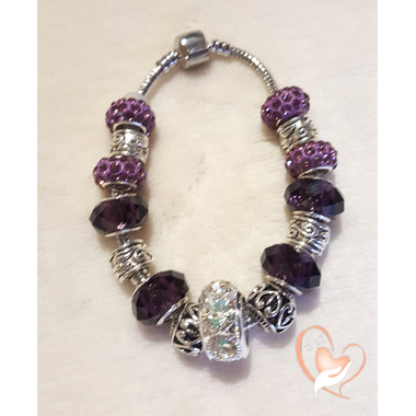 74-Bracelet violet parme style pandora- au coeur des arts