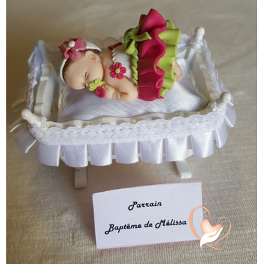 6-Marque place bébé fille rose et vert baptême - au coeur des arts