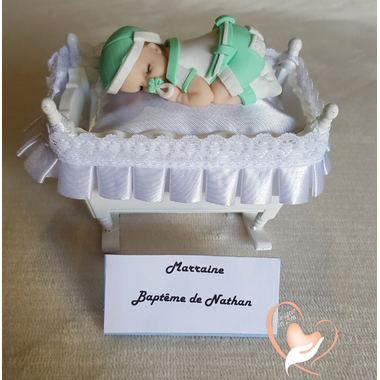 9-Marque place bébé garçon vert et blanc baptême - au coeur des arts