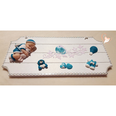 13-Plaque de porte bébé garçon bleu- au coeur des arts