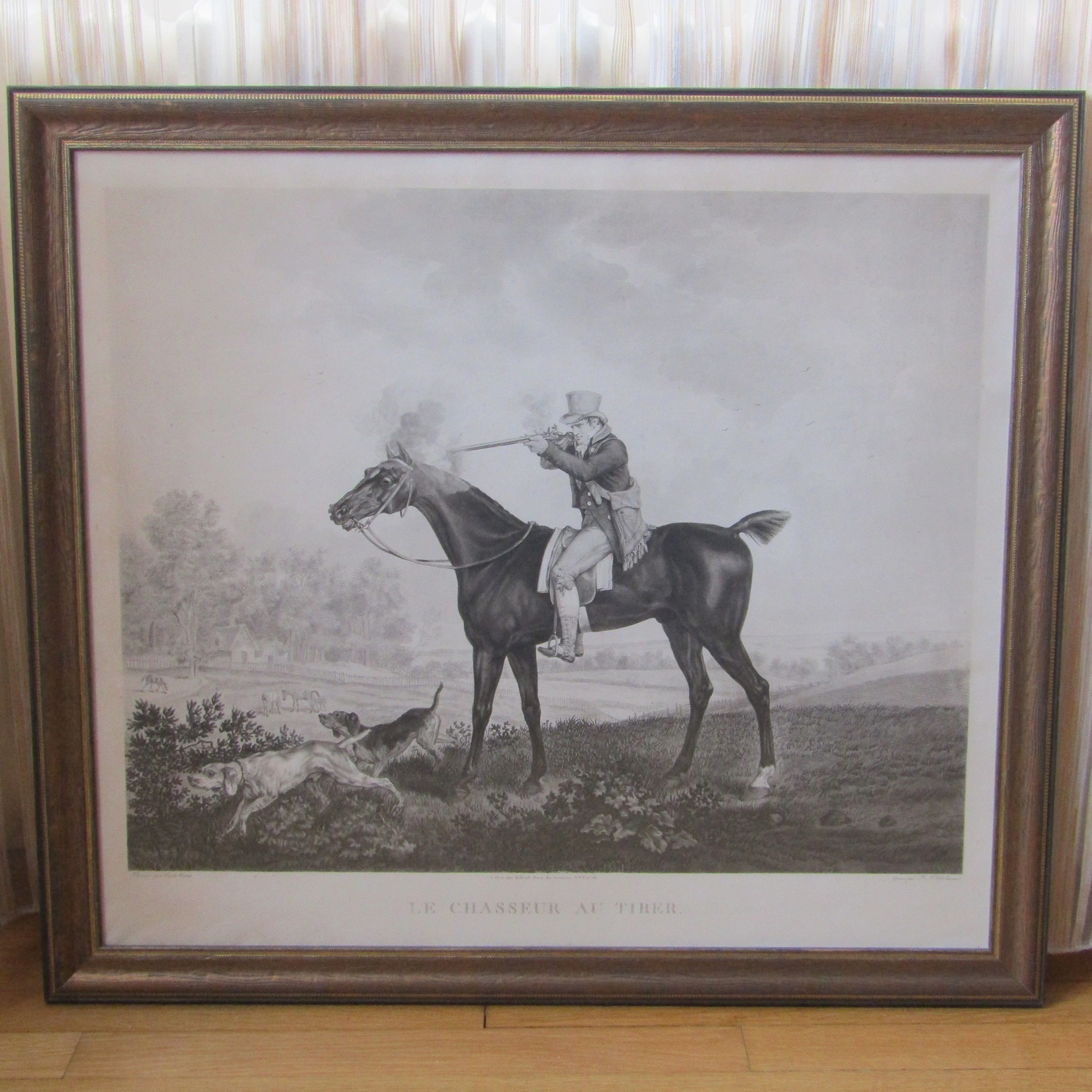 Carle Vernet (1758-1836). Gravure à l\'aquatinte par Debucourt, le chasseur au tirer, début XIXe siècle