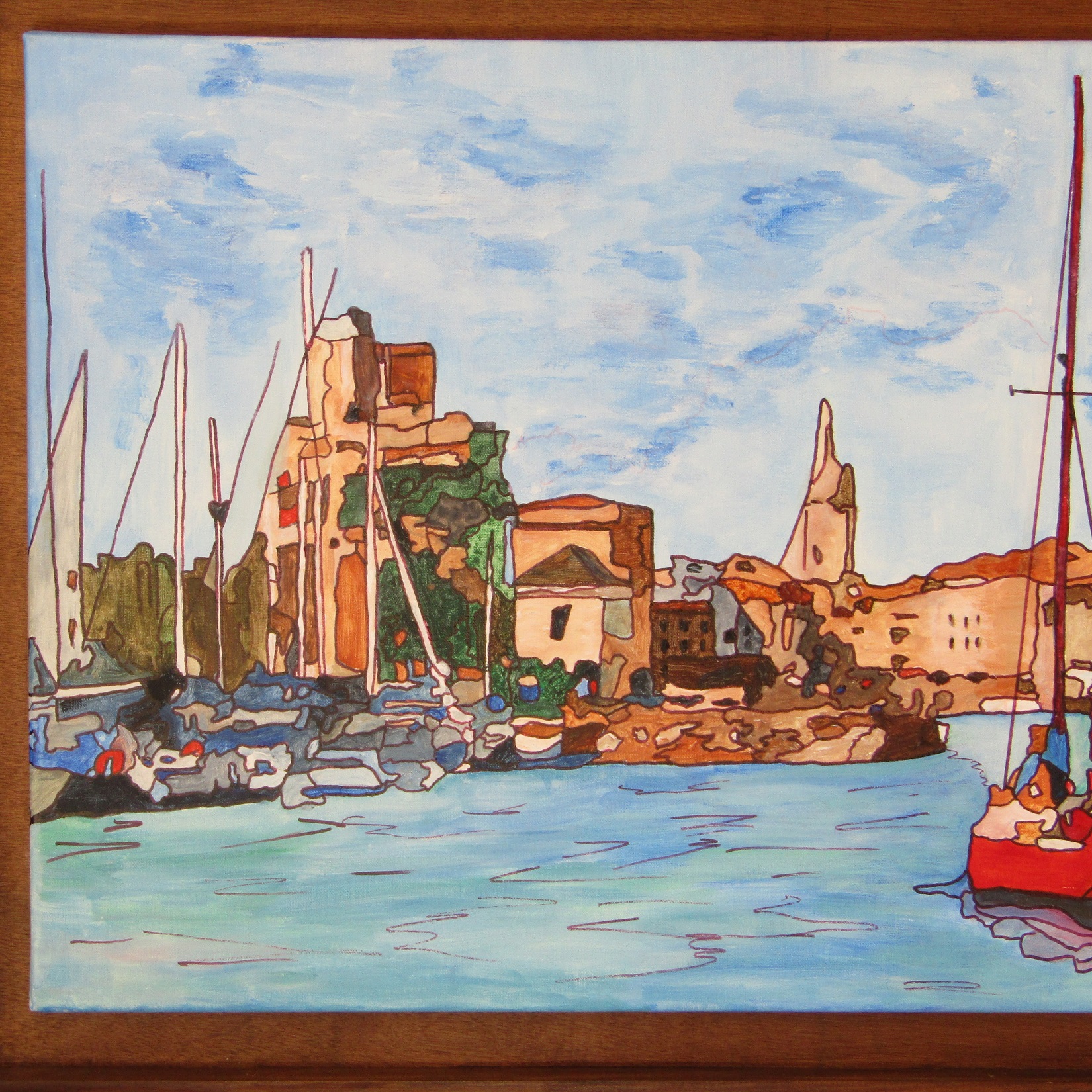 Joël FOUGMAN (1948). Acrylique représentant le Port de la Rochelle, XXe