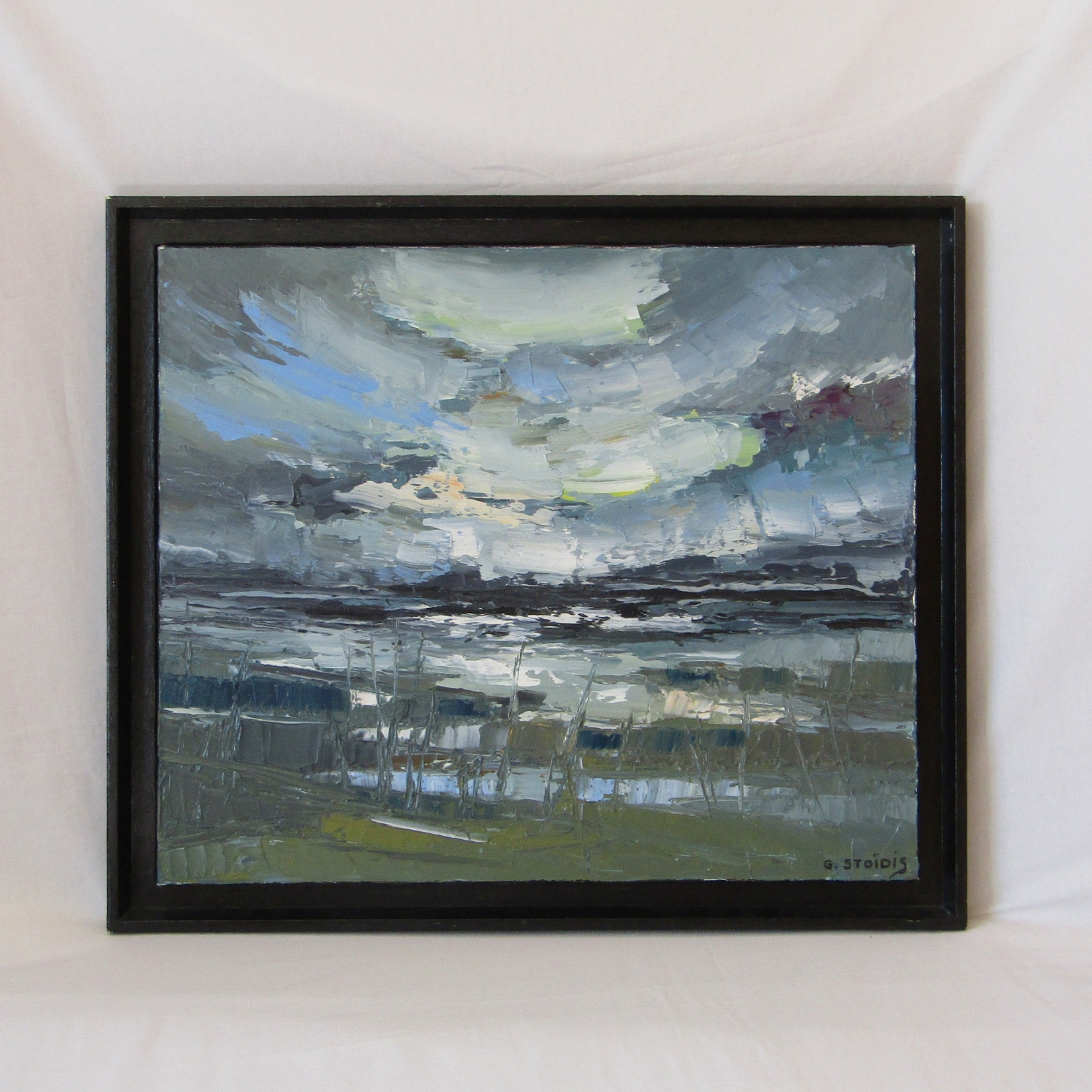G. Stoïdis. Ecole grecque. Huile sur toile paysage en abstraction, XXe siècle