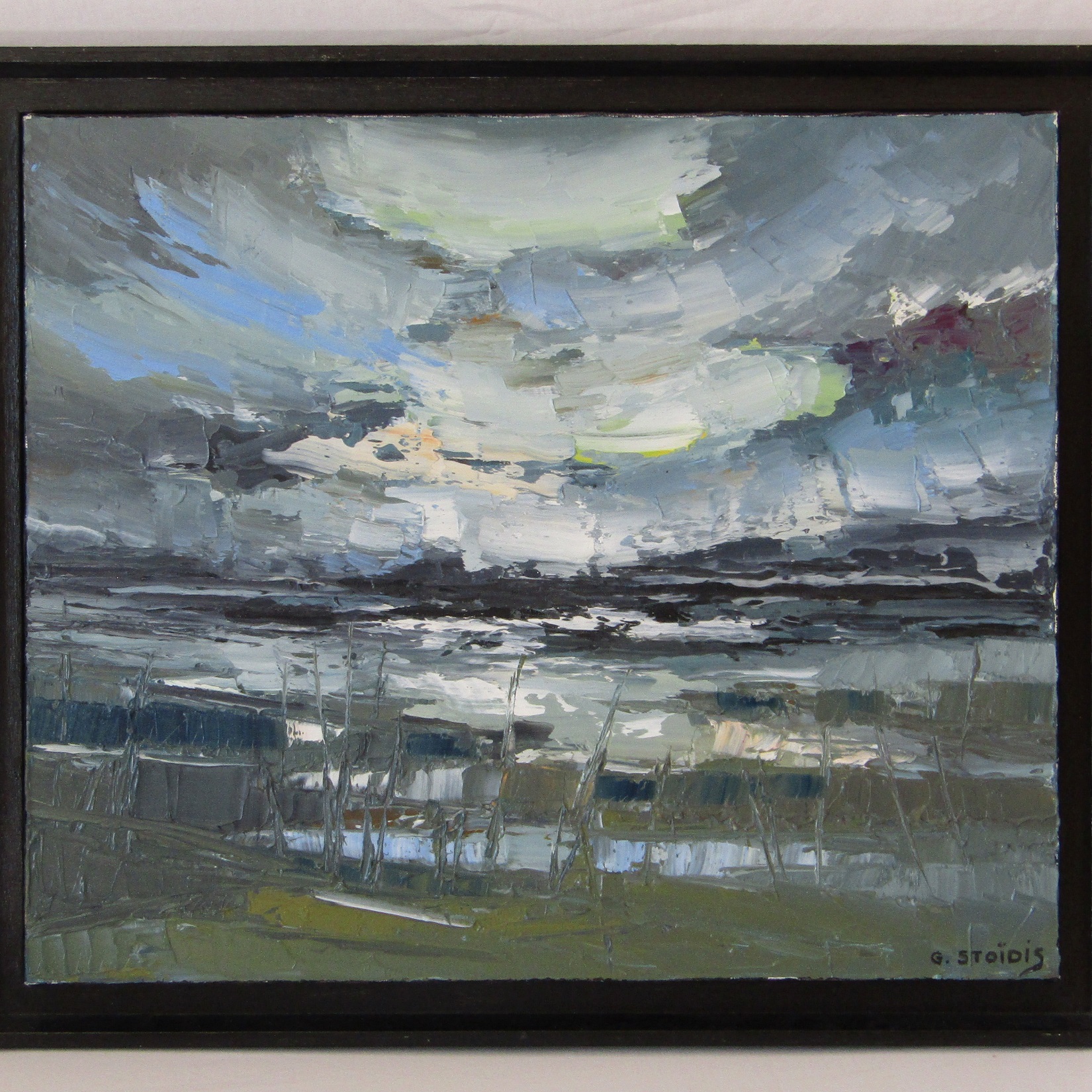 G. Stoïdis. Ecole grecque. Huile sur toile paysage en abstraction, XXe siècle