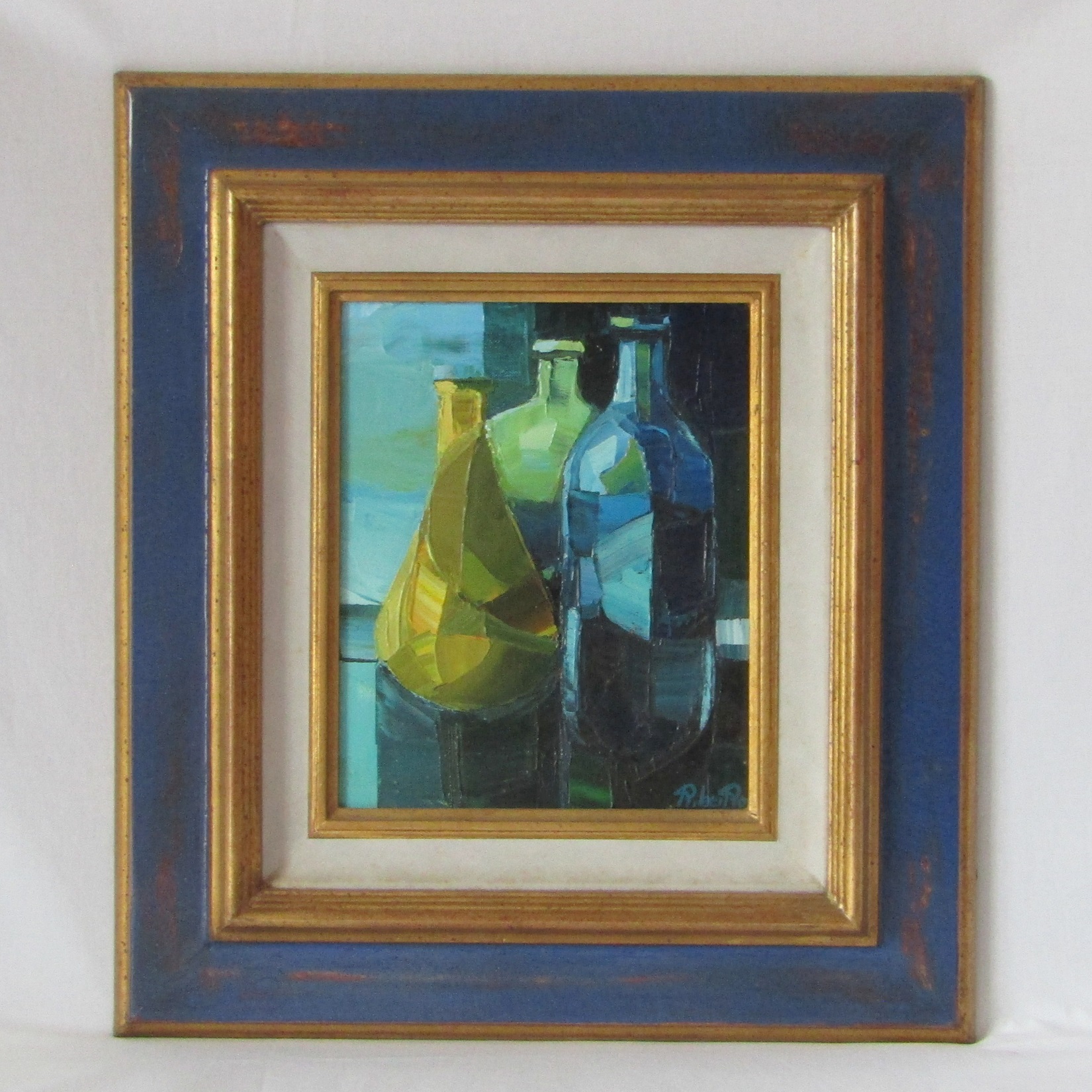 Michèle Ribeiro. Huile sur toile encadrée Verreries, XX-XXIe siècle