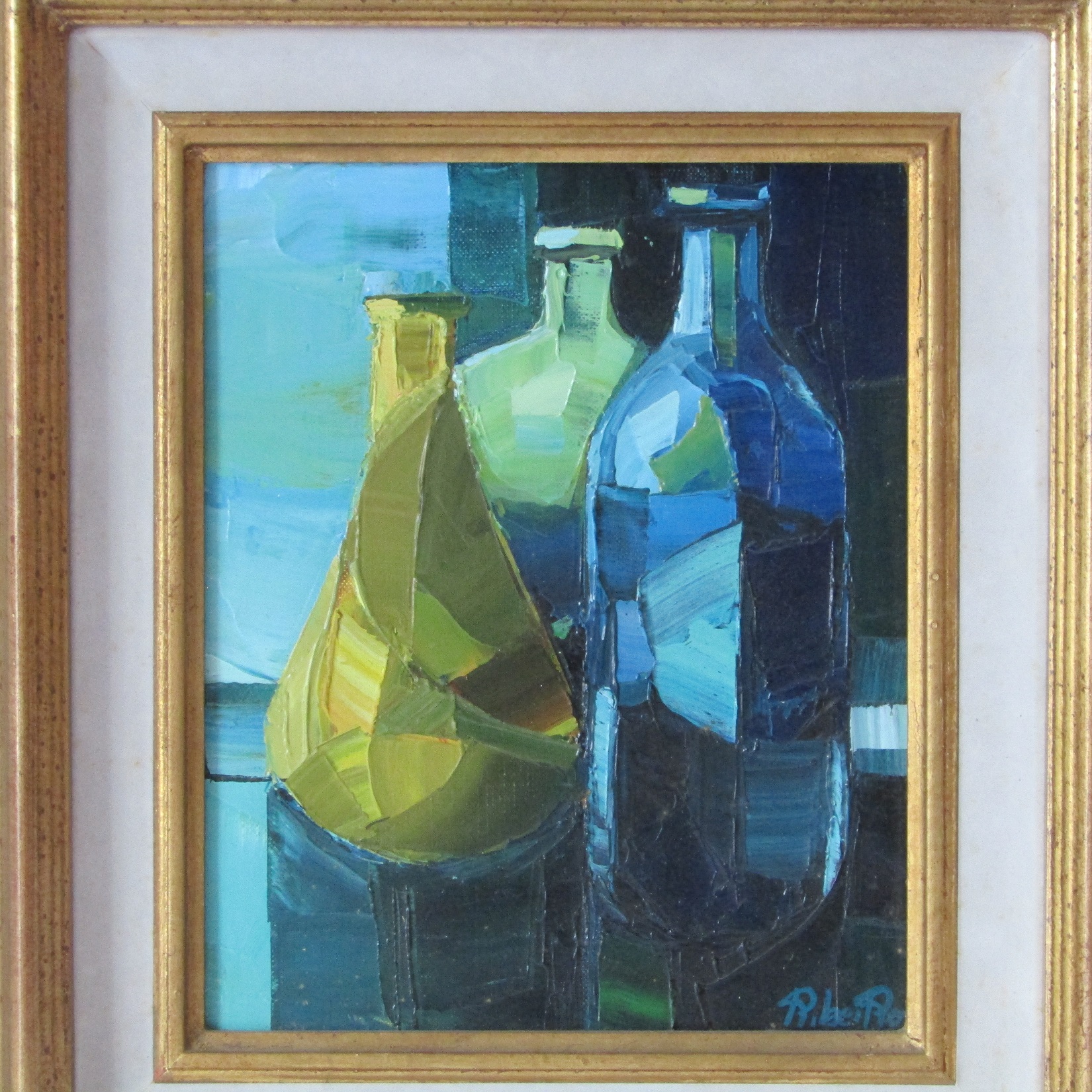 Michèle Ribeiro. Huile sur toile encadrée Verreries, XX-XXIe siècle