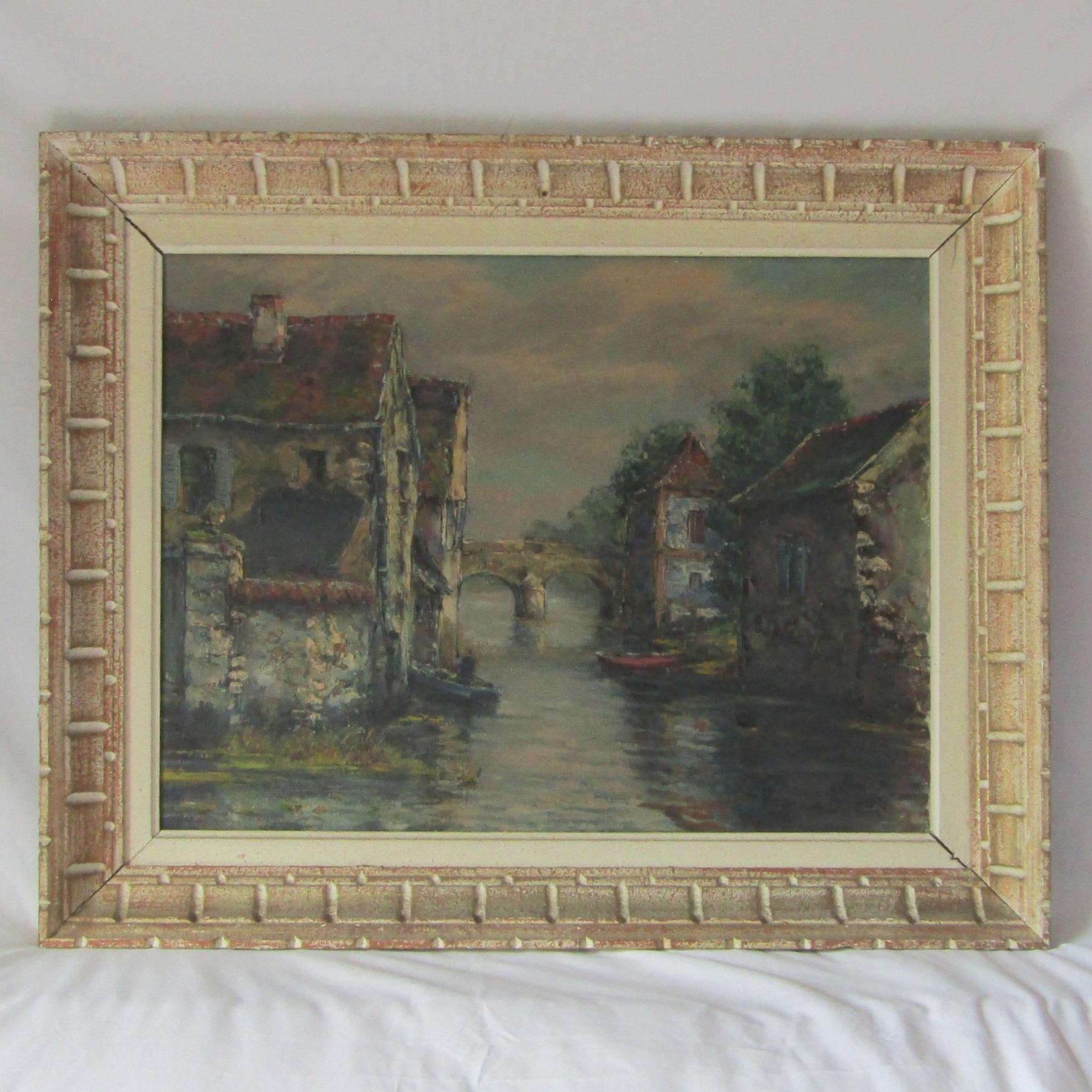 BESSE Raymond (1899-1969). Huile sur toile La rivière à Issoudun, XXe siècle