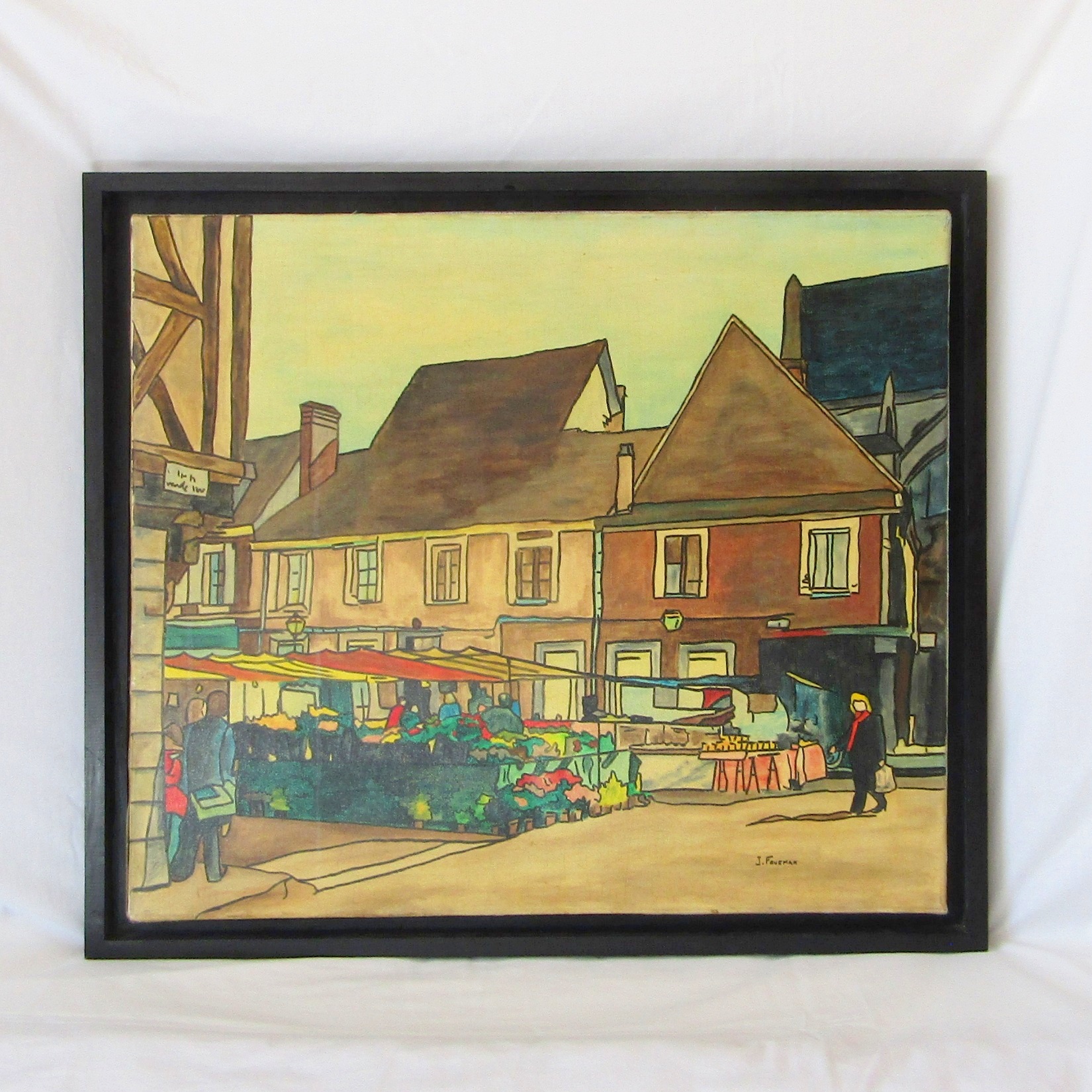 Joël FOUGMAN (1948). Acrylique représentant le Marché à Nogent-le-Roi, XXe