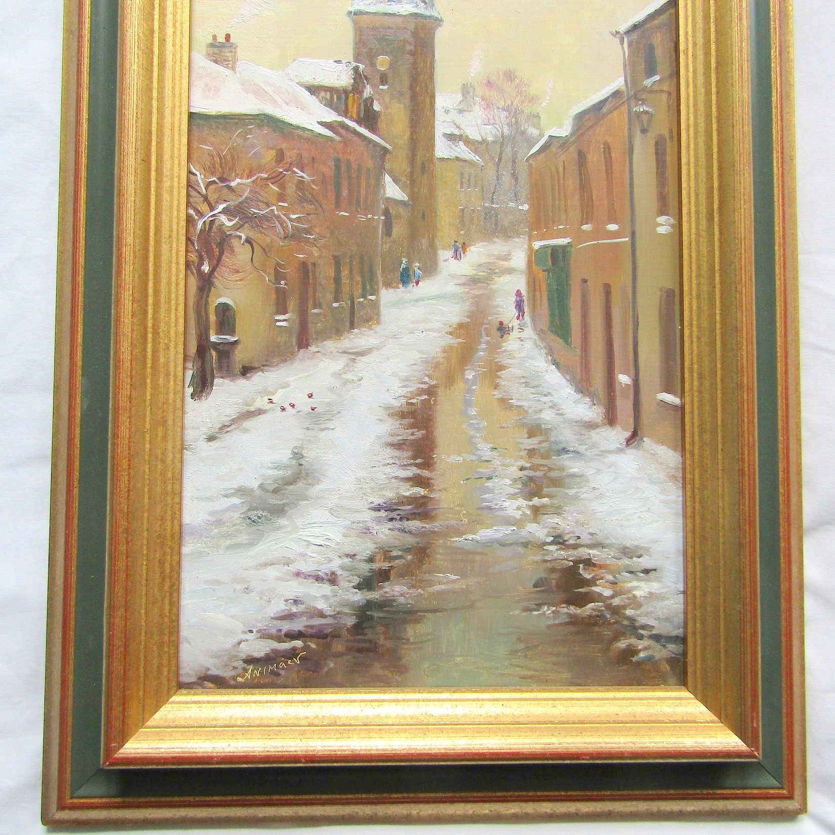 Rinat ANIMAEV (1955). Huile sur isorel Village sous la neige