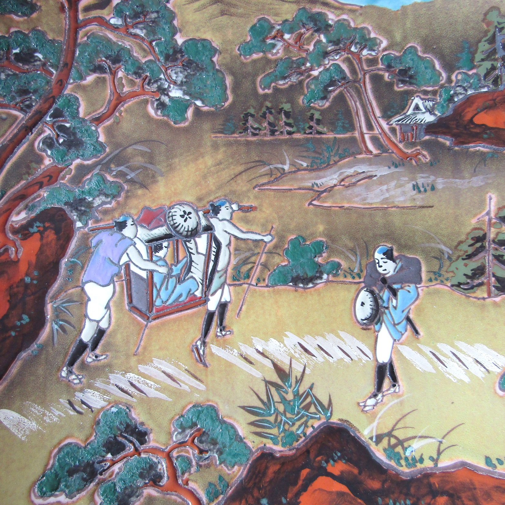 Japon. Arita. Four Yamatoku. Plat en porcelaine station Okabe du Tokaido, XXe