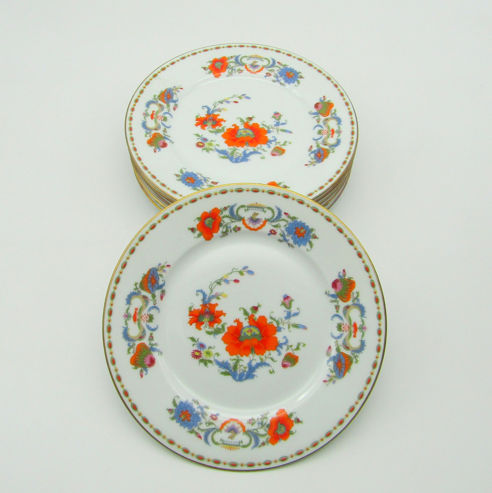 Limoges Raynaud. 6 assiettes à dessert porcelaine Vieux Chine Collection Damon