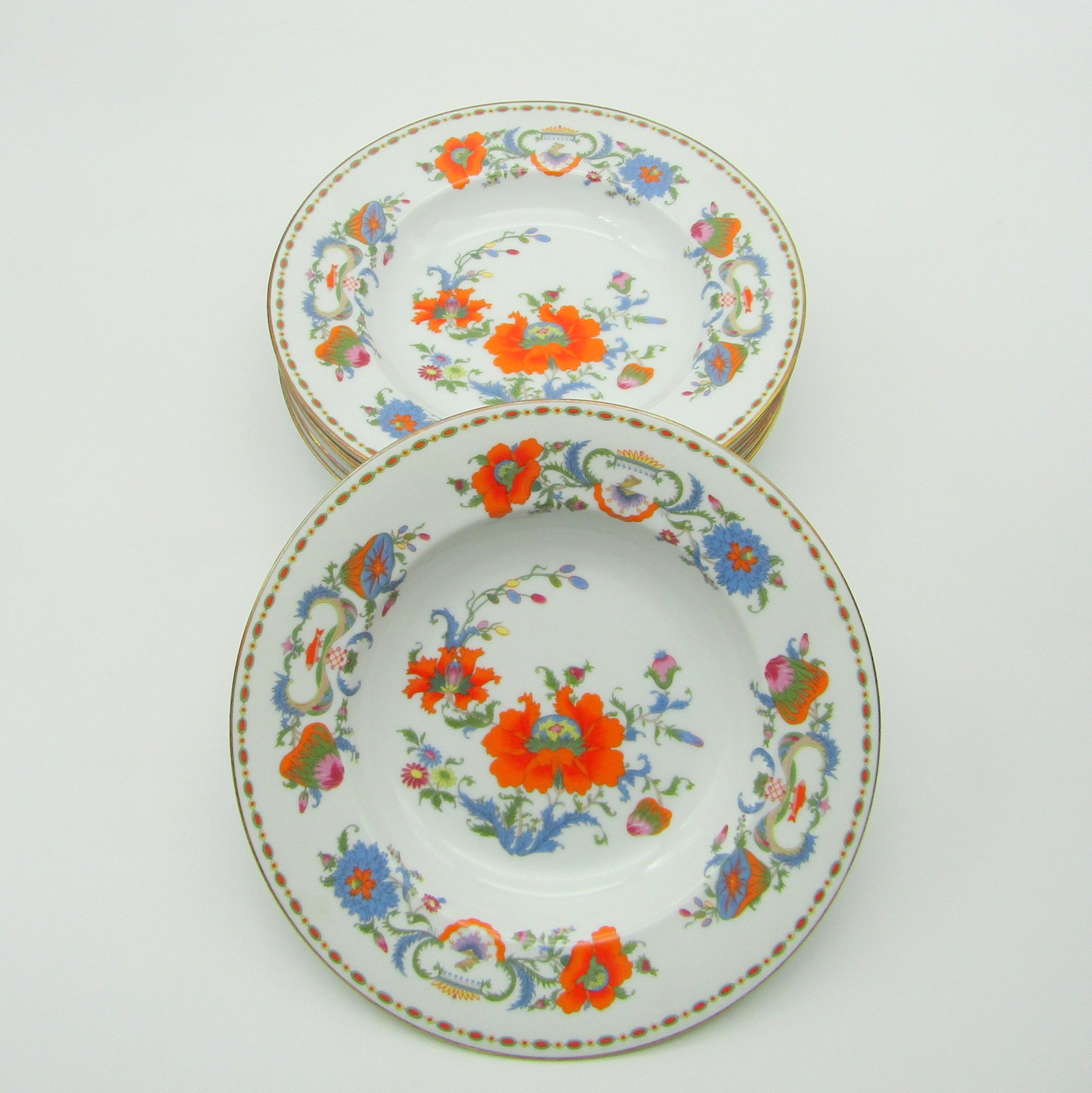 Limoges Raynaud. 6 assiettes creuses porcelaine Vieux Chine Collection Damon