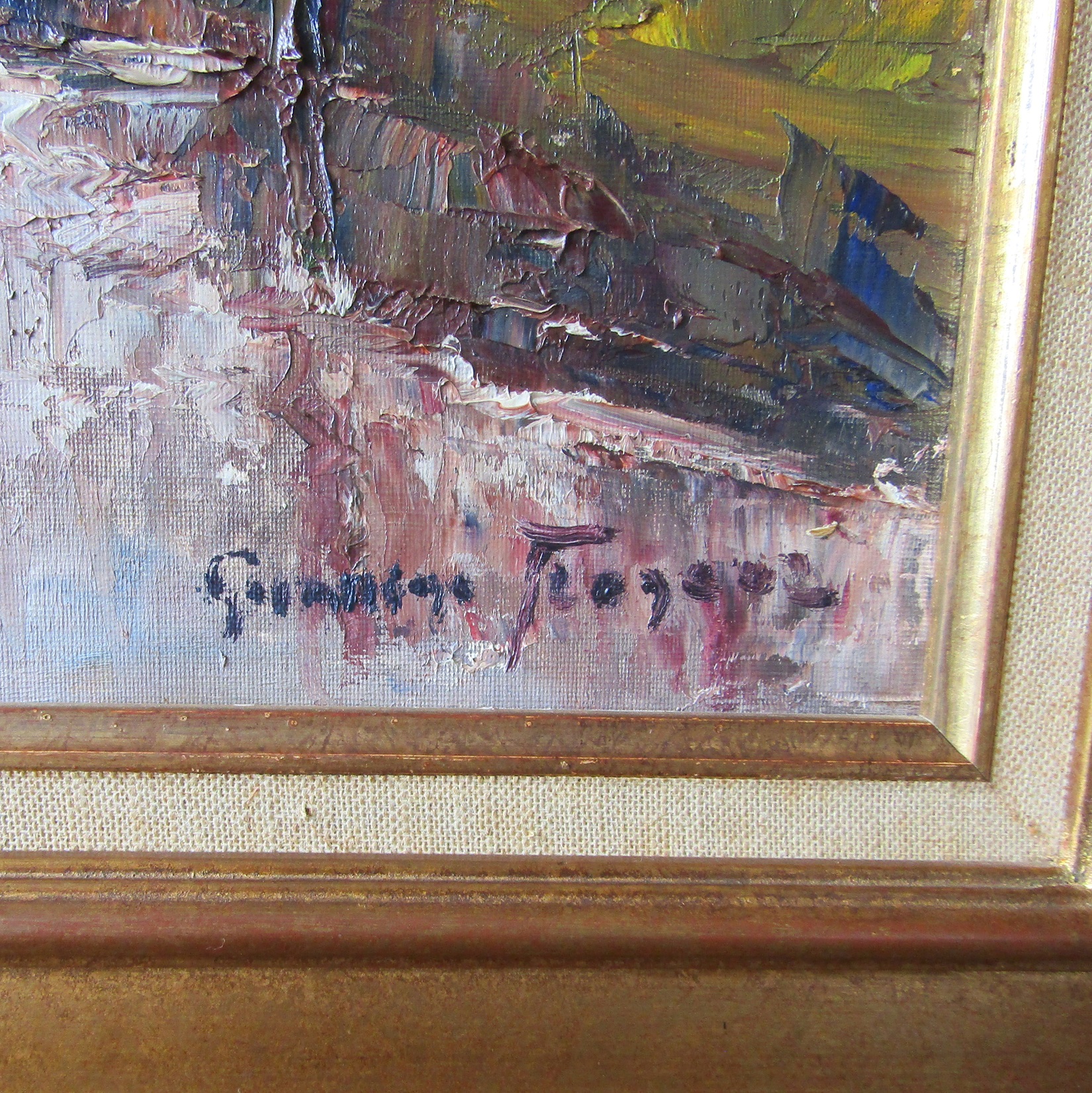 Germaine FRANCOZ (1902–1973). Savoie. Huile sur toile maison au bord de la mare