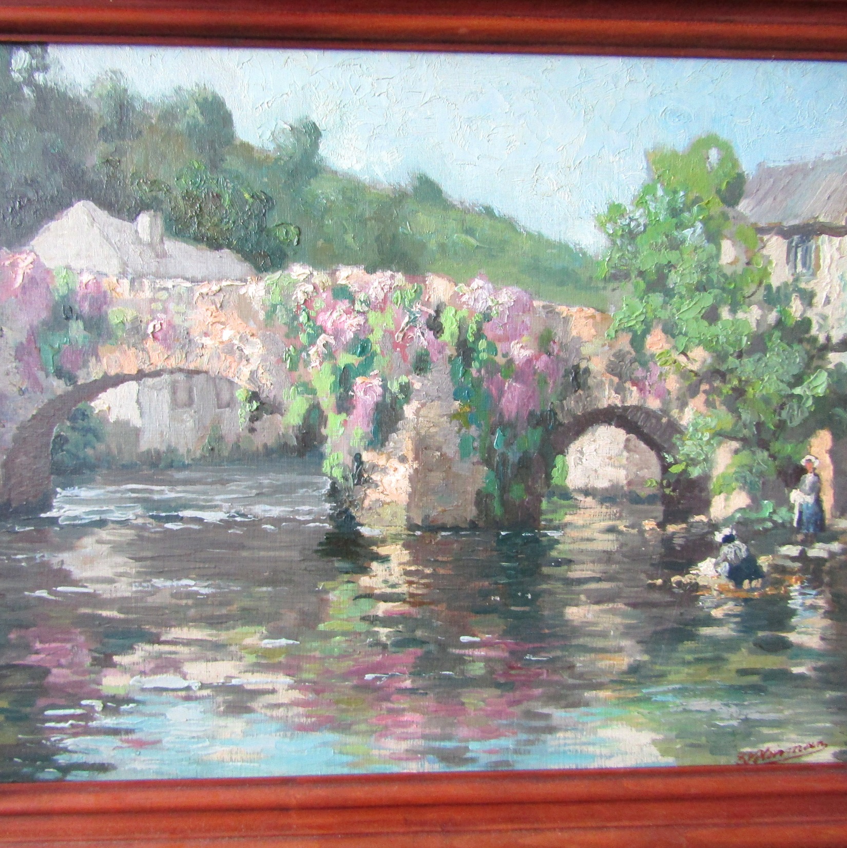 Edmond François Heirman (1869-1957). Huile sur panneau Les lavandières, fin XIXe siècle