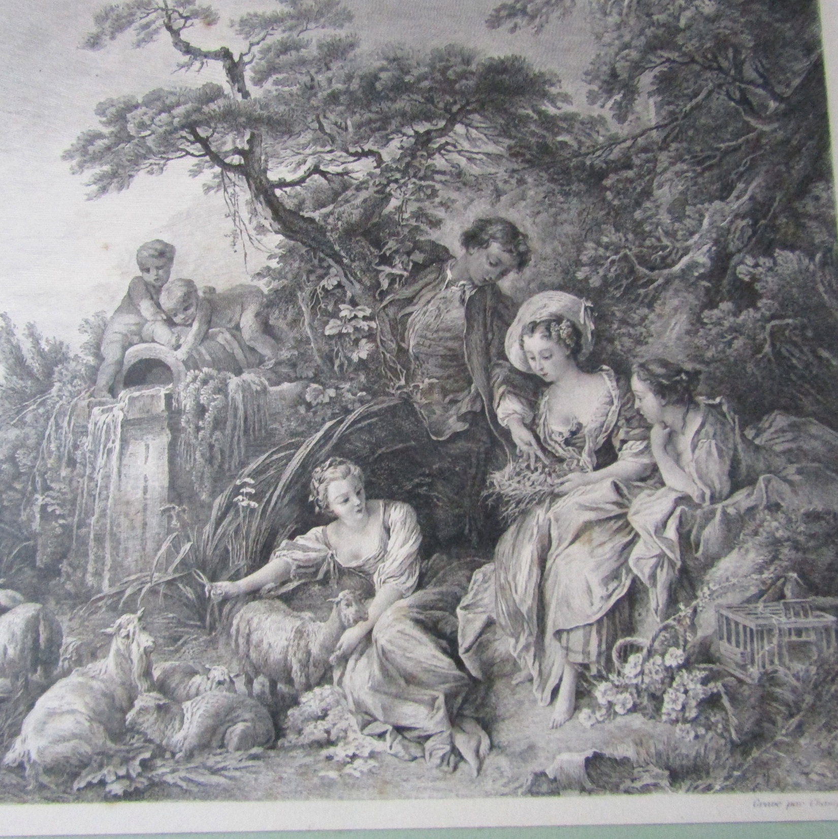 François Boucher (1703-1770) daprès. Paire destampes Le Nid et La Guirlande