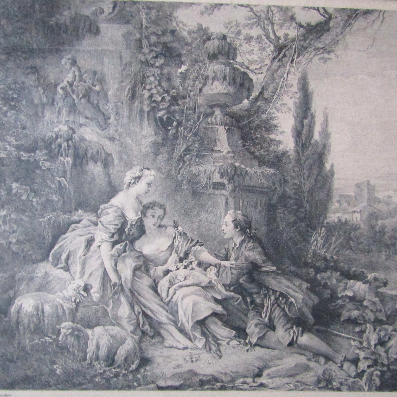 François Boucher (1703-1770) daprès. Paire destampes Le Nid et La Guirlande
