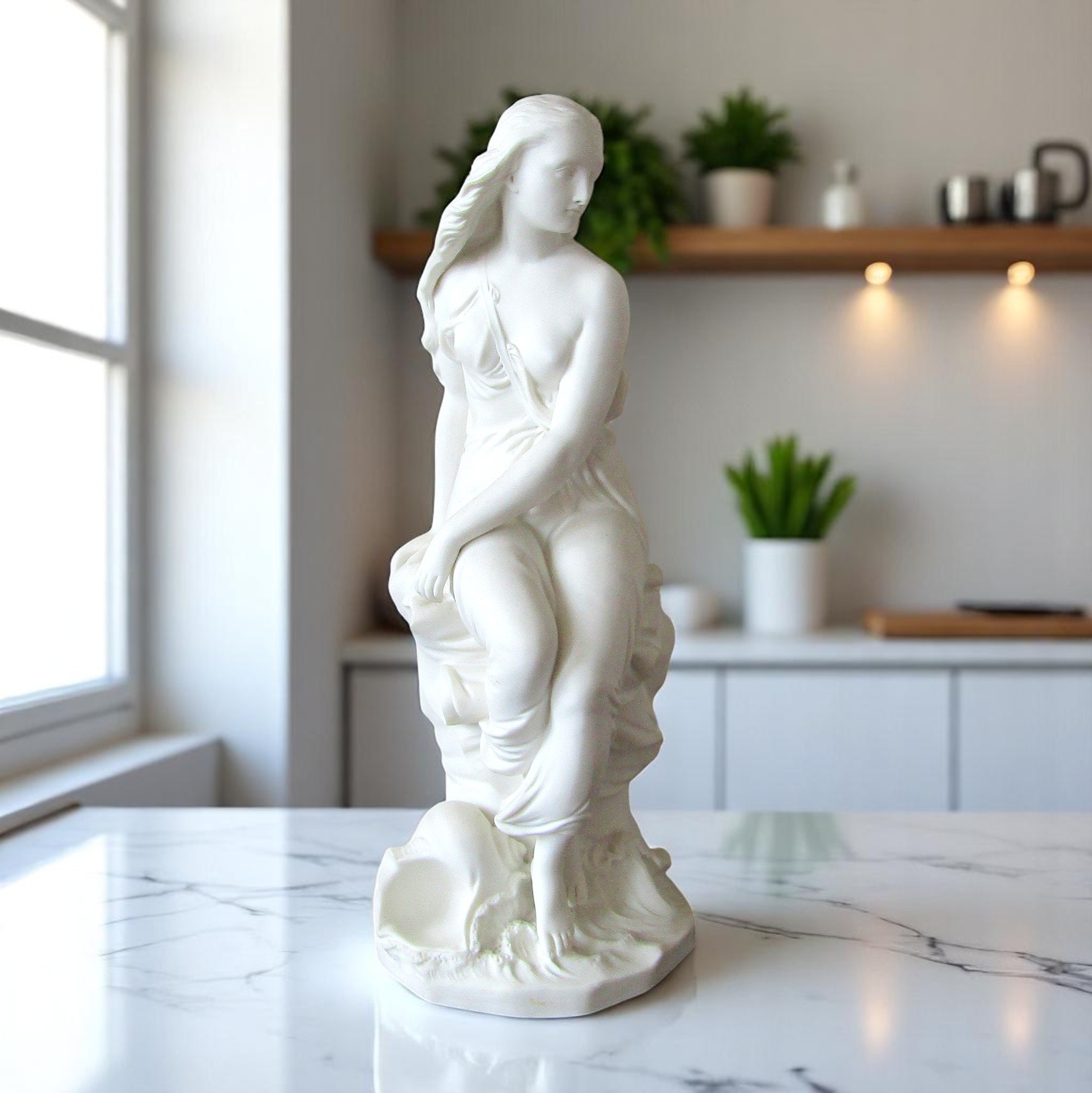 Minton. John Bell. Miranda. Figure en biscuit représentant une femme sur un rocher, XIXe siècle