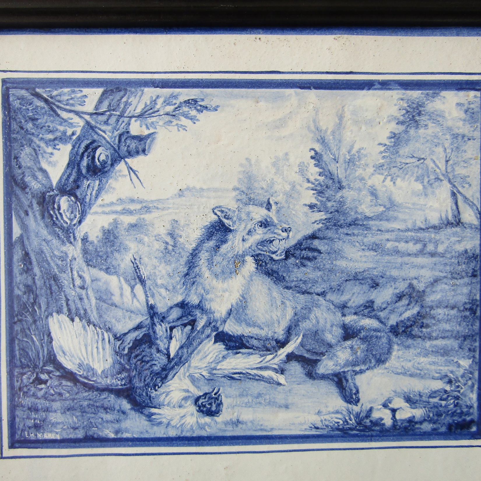 Nevers ? Plaque en faïence à décor dune scène daprès Oudry ? XIXe siècle